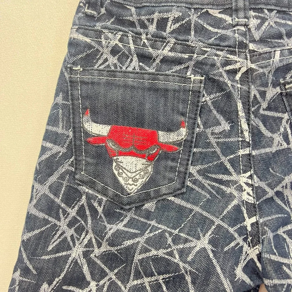 Red Ape Boy Blue Denim Shorts Graffiti Print Chicago Bulls 23 Graphic Red Ape 5M